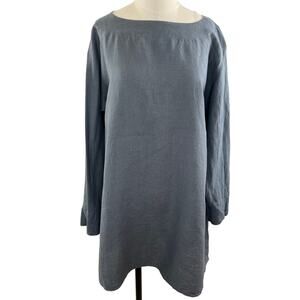 VINTAGE Charlotte Kellogg Gray Lagenlook Long Sleeve Linen Tunic Top Mini M Med